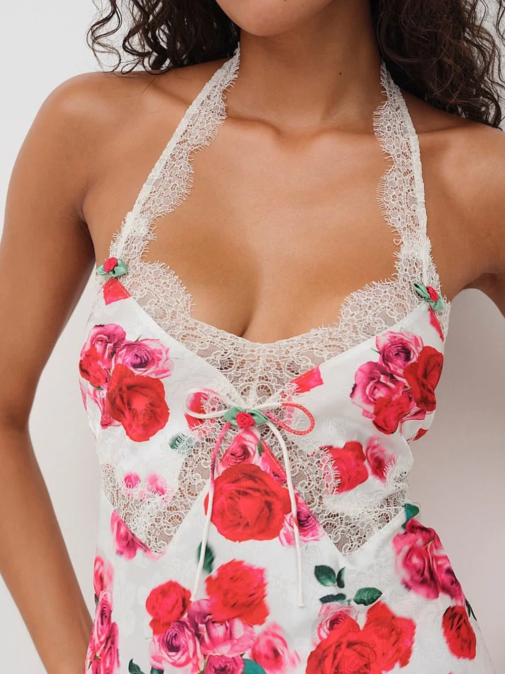 NWT (S) For Love & Lemons Carol Halter Slip Dress - Cottage Rose Satin - Picture 3 of 11